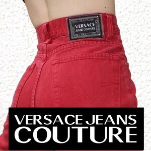 Versace Jeans Couture Women's Vibrant Red Mid Rise casual pants jeans